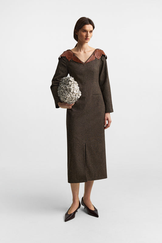 Panneau dress in rich brown
