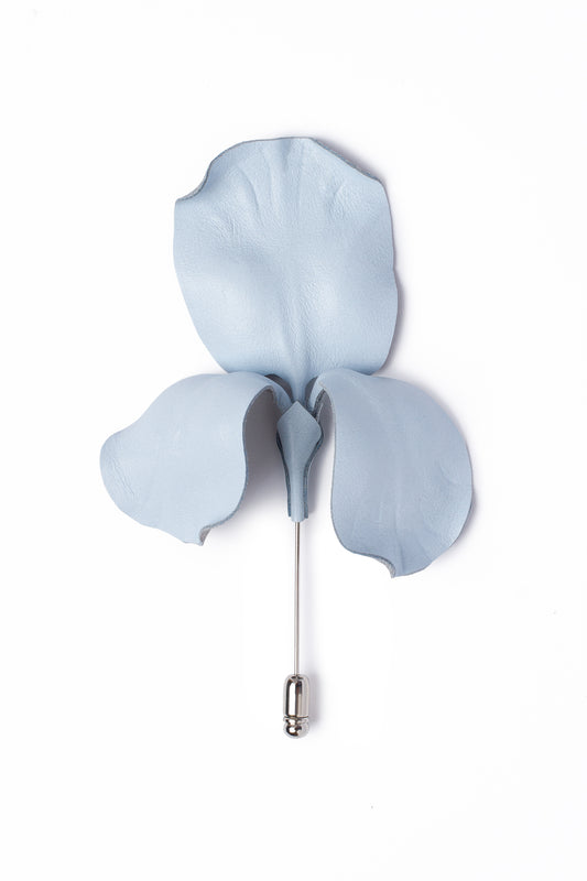 Iris brooch in ice blue